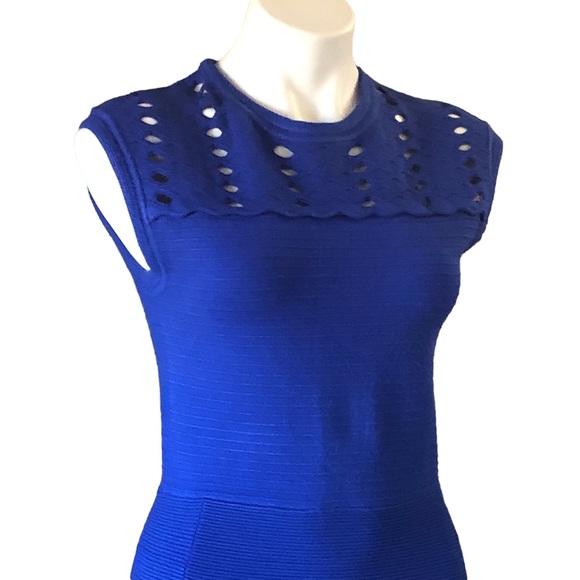 Ted Baker Royal Blue Zaralia Fit & Flare Knit Dress Full Skirt Bodice Cut Outs - Picture 8 of 15